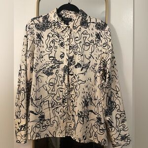 Rachel Zoe Cream and Black Abstract Shirt